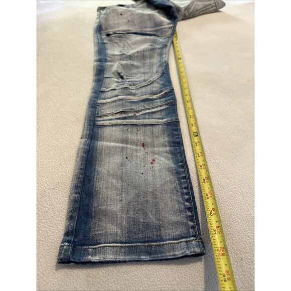 ArkeType Jeans Mens 38x32 Blue Acid Washed Dripped Ripped Distressed Stretch - Picture 5 of 16